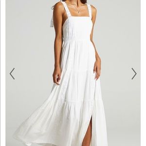 SHOWPO AFTERNOON STROLL SPLIT MAXI DRESS IN WHITE